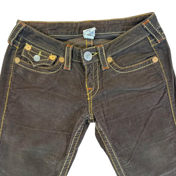 True Religion Women’s Brown Corduroy Jeans Slim Fit Stylish Stitching Size 27 - Picture 3 of 10